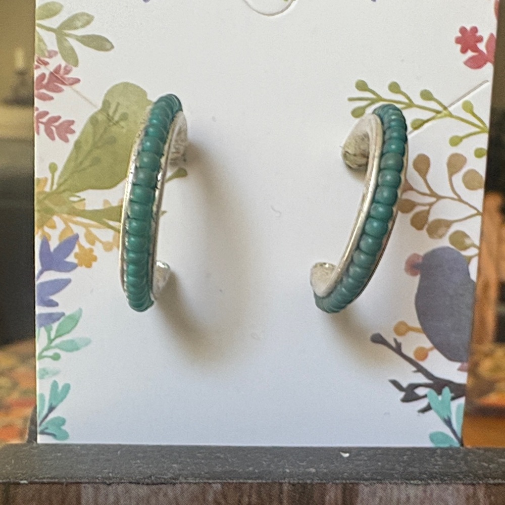 Teal Beaded Hoop Earrings